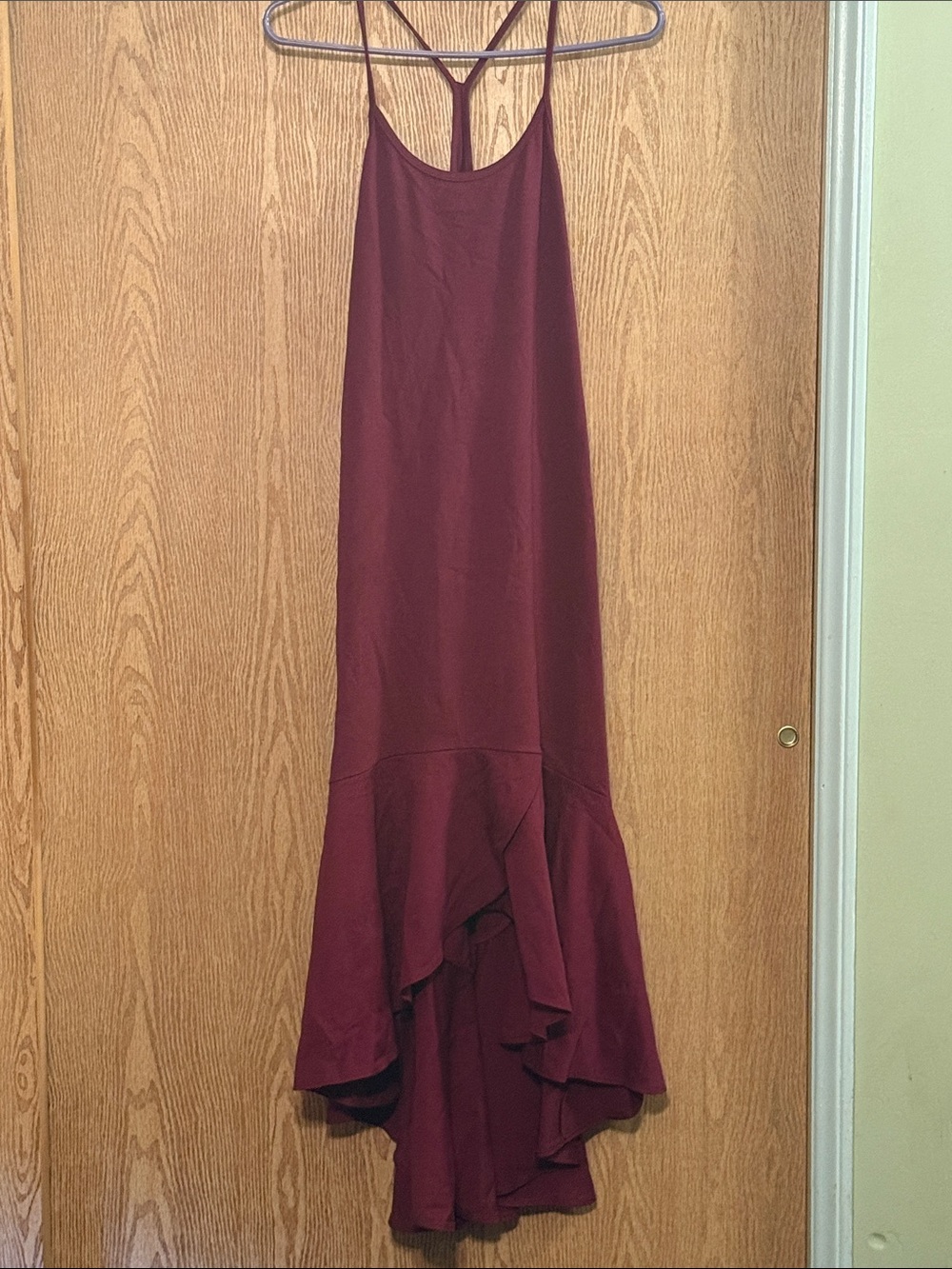 Leith Burgundy High-Low Ruffle Slip Dress